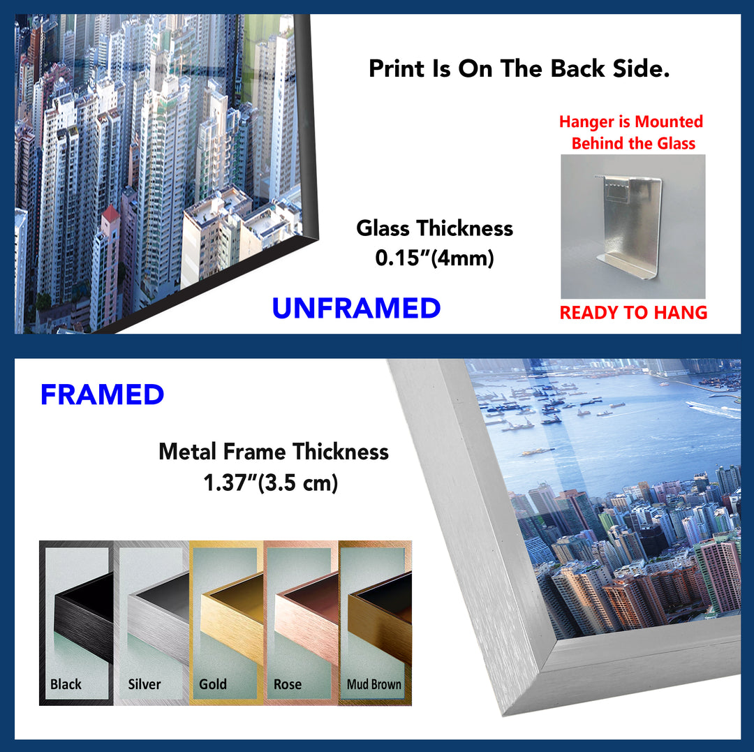 Hong Kong Skyline Glass Wall Art – Aerial Cityscape & Harbor View