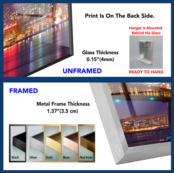 Bay Bridge Glass Wall Art – Iconic San Francisco Cityscape at Night