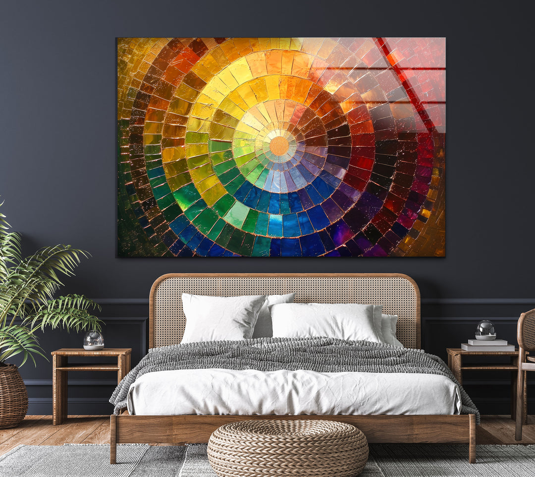 Colored Circle With Rainbow Glass Wall Art print on glass, glass printed photos