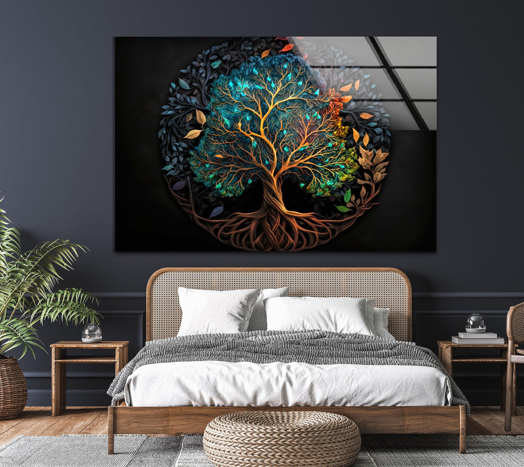 Yggdrasil World Tree of Life Glass Wall Art, glass pictures for Wall, glass prints wall art
