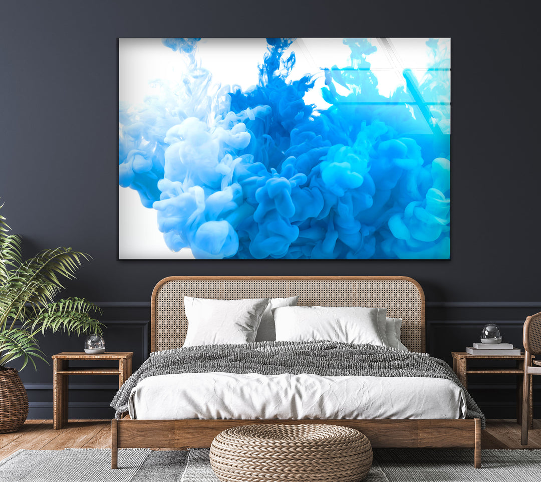 Blue & White Paint Splash Glass Wall Art, glass photo prints, glass picture prints