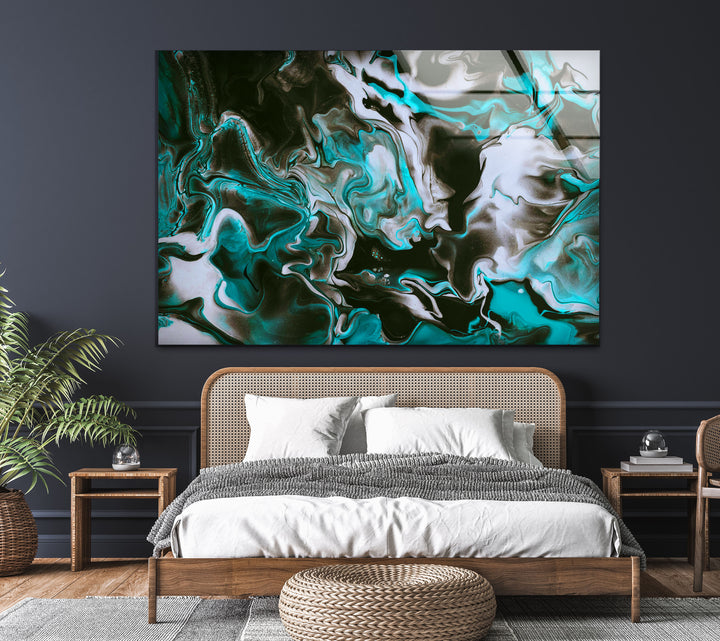 Green and Black Alcohol ink Glass Wall Art