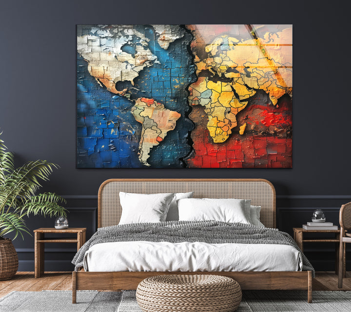 Blue World Map Cool Art Prints & Tempered Glass Art