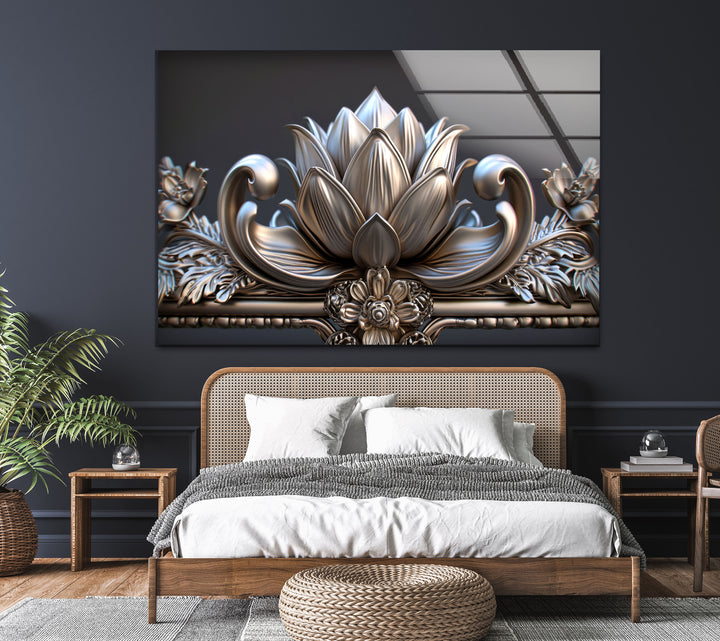 Silver Flower Glass Wall Art, glass art prints