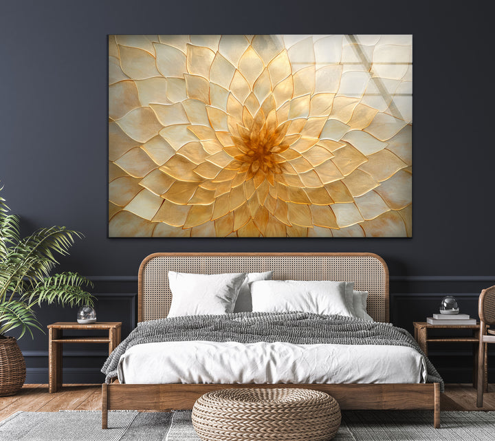 Stained Gold Flower Glass Wall Art custom glass photo prints, large glass prints