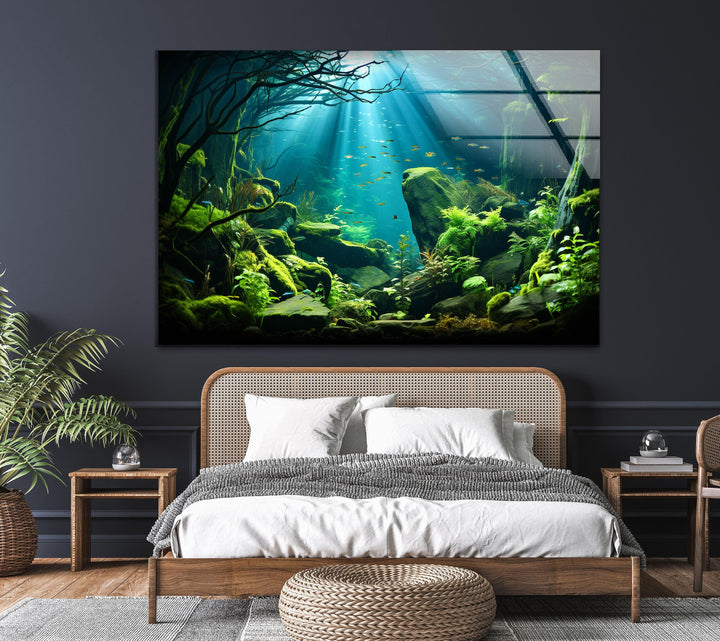 Underwater Forest Glass Wall Art print on glass, glass printed photos