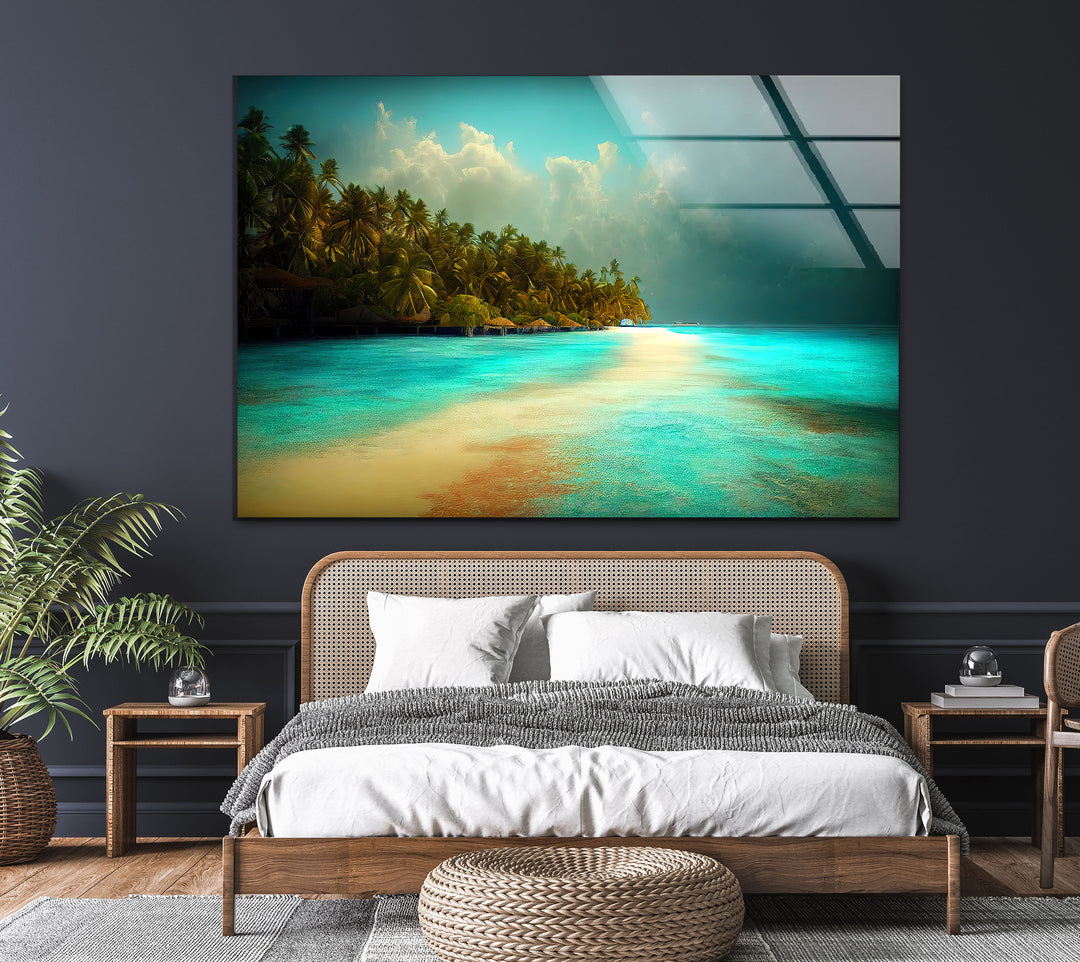 Tropical Island & Palm Tree Glass Wall Art custom glass photo prints, large glass prints