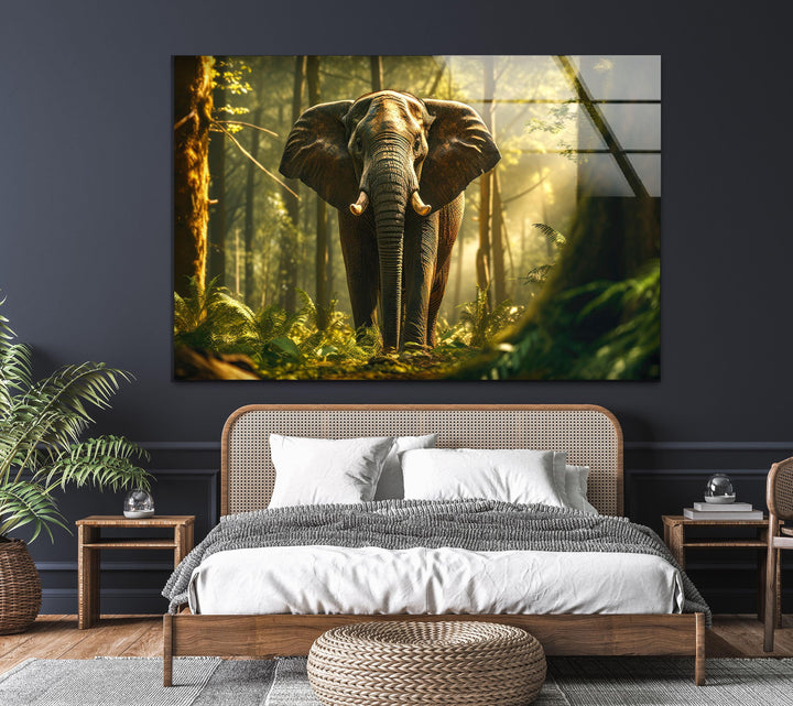 Elephant in The Forest Glass Wall Art glass pictures for Wall, glass prints wall art