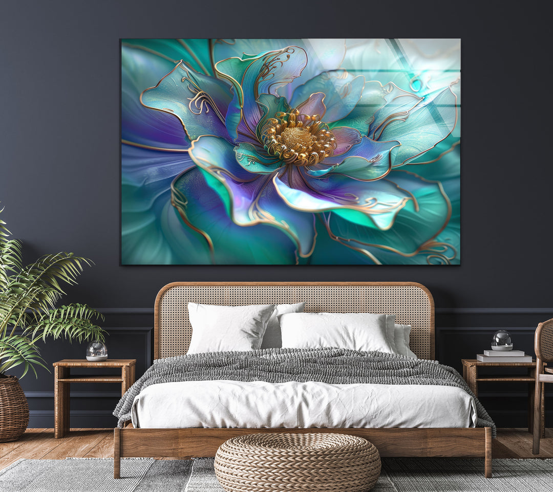 Abstarct Pearlescent Flower Close Up Glass Wall Art, glass pictures for Wall, glass prints wall art
