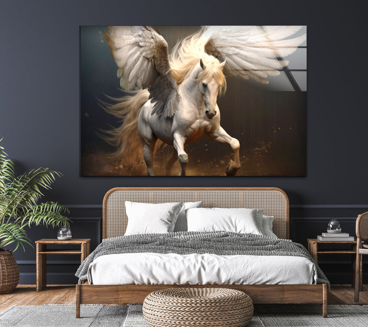 Winged Horses Glass Wall Art custom glass pictures, glass art prints