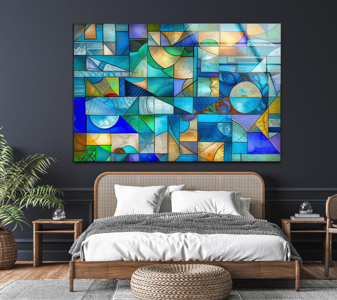 Geometric Colorful Glass Wall Art picture on glass wall art, photos printed on glass