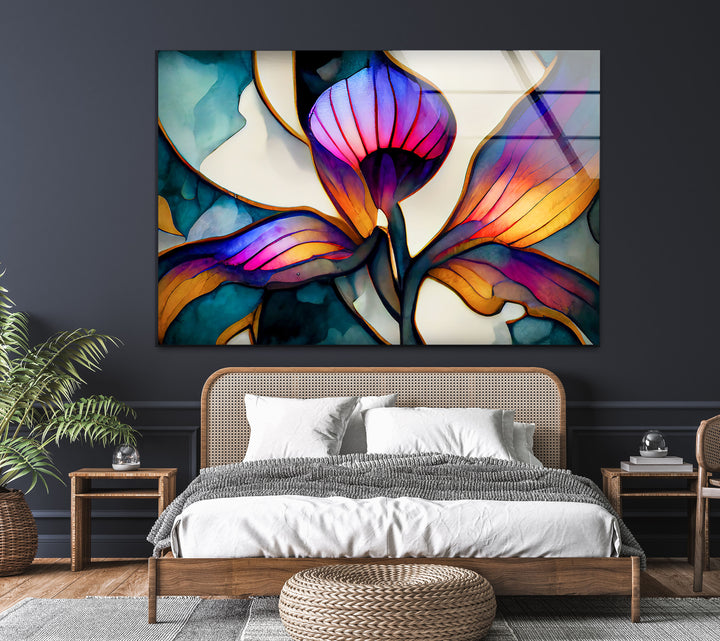 Vivid Stained Flower Glass Wall Art, glass image printing, glass prints from photos