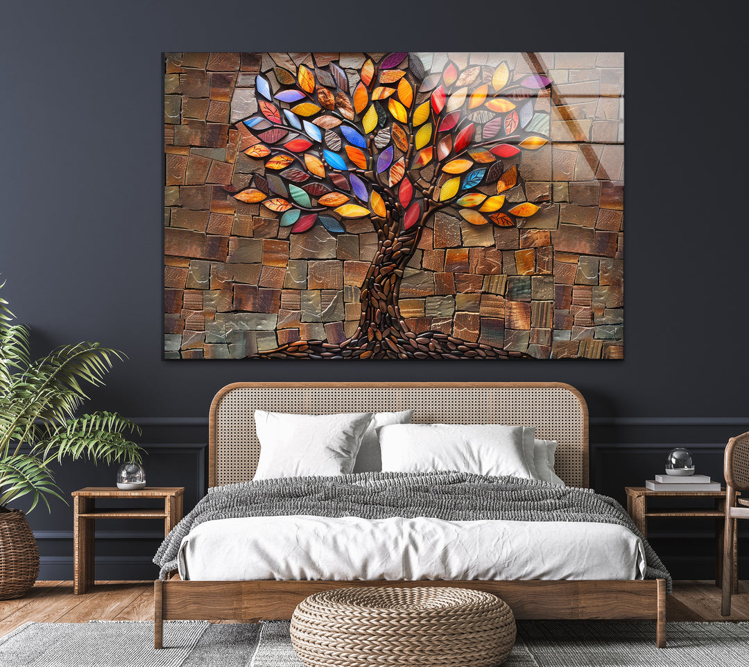 Mosaic Tree of Life Brown Glass Wall Art picture on glass wall art, photos printed on glass