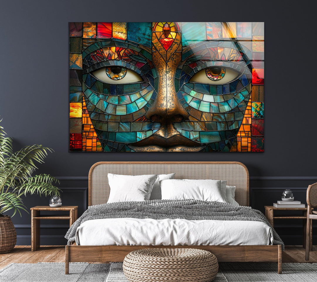 Mosaic Face with Colorful Eyes Cool Art Prints & Glass Photo Prints