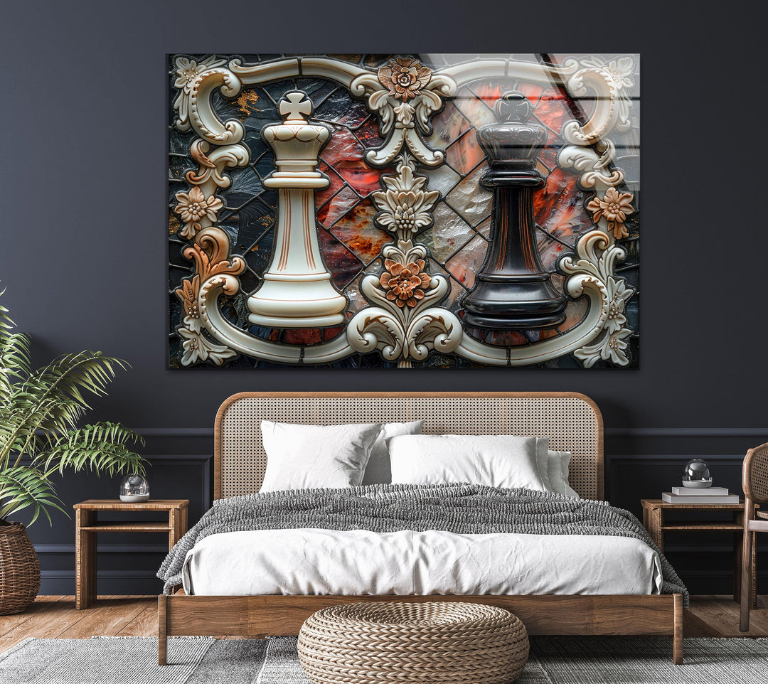 White Chess Glass Wall Art