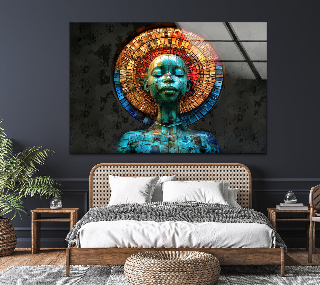 Colorful Mosaic Head Glass Wall Art