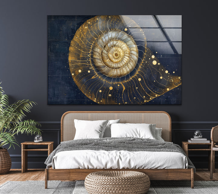 Gold Shiny Snail Shell Glass Wall Art