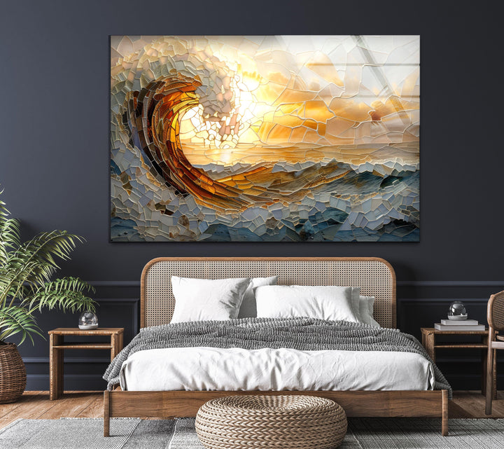 Mosaic Waves Glass Wall Art custom glass pictures, glass art prints