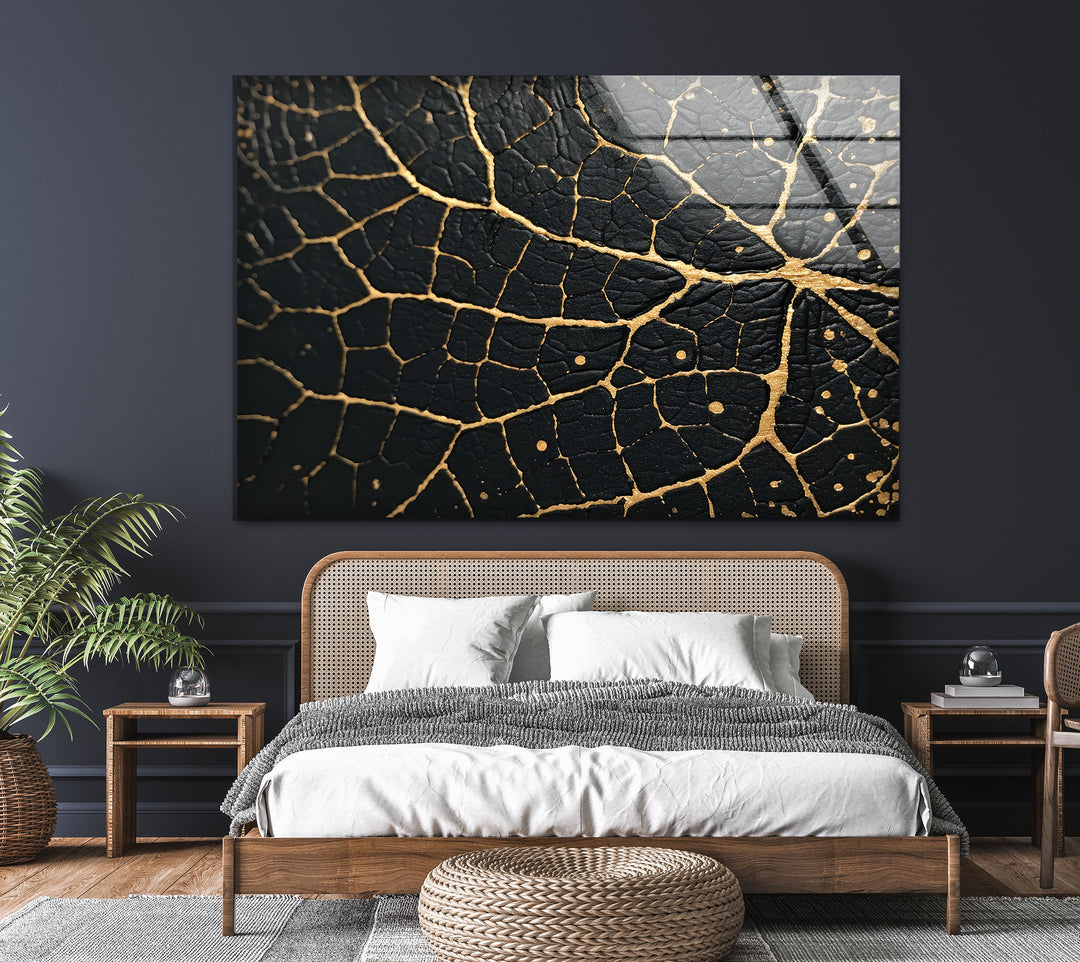 Black and Gold Abstract Glass Wall Art glass art painting, glass art for the Wall