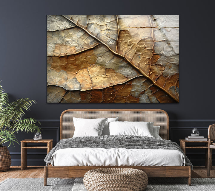 Bronze Leaf Abstract Glass Wall Art Glass Printing Wall Art, Print photos on glass