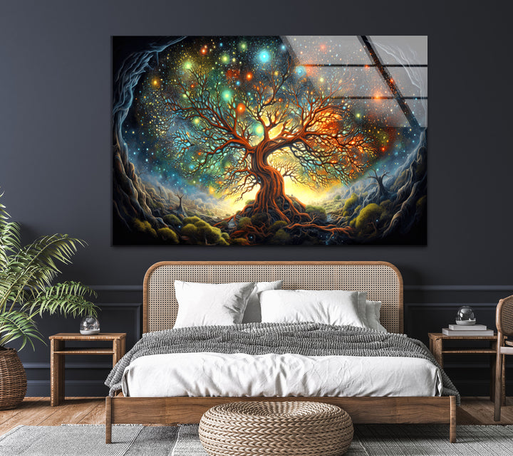 Tree With Stars Painting Glass Wall Art, glass image printing, glass prints from photos