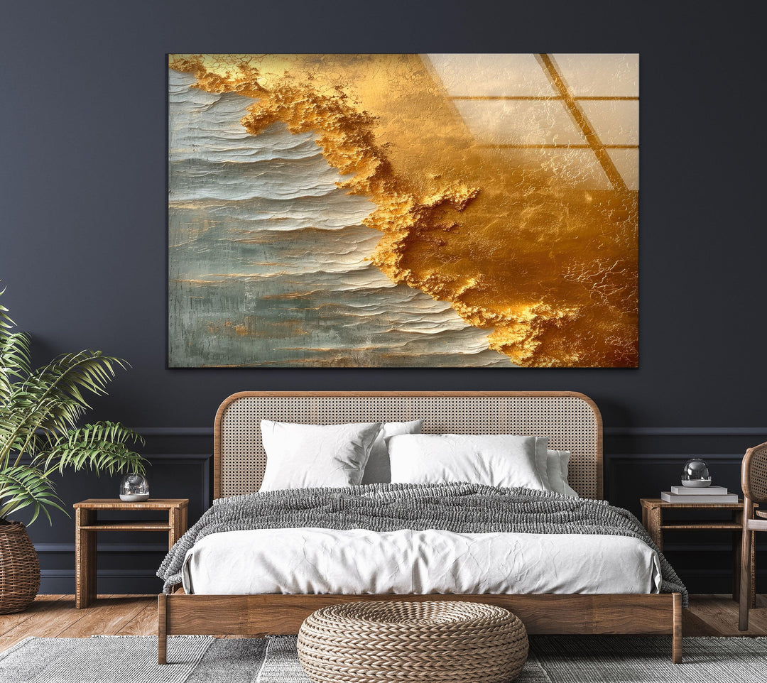 Shine of Gold Abstract Tempered Glass Wall Art