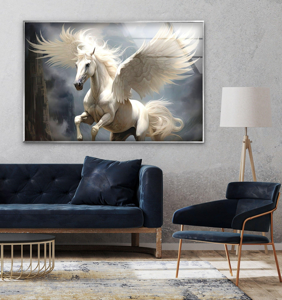 White Wing Horse Glass Wall Art glass photo prints, glass picture prints