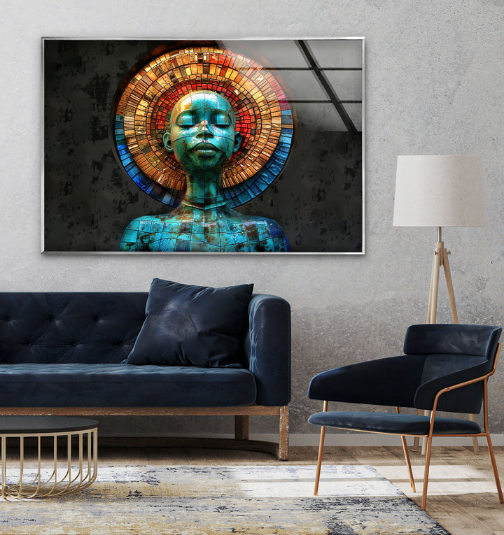 Colorful Mosaic Head Glass Wall Art