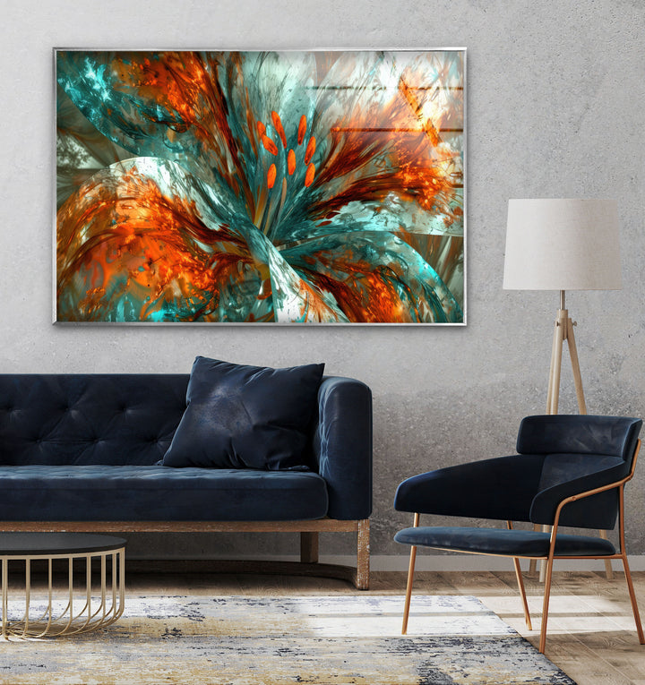 Abstract Floral Painting Glass Wall Art print picture on glass, Tempered Glass Wall Art