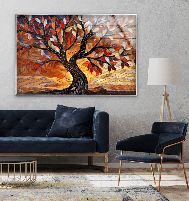 Tree of Life Orange Glass Wall Art custom glass photo prints, large glass prints