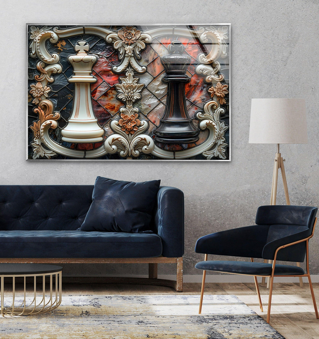 White Chess Glass Wall Art