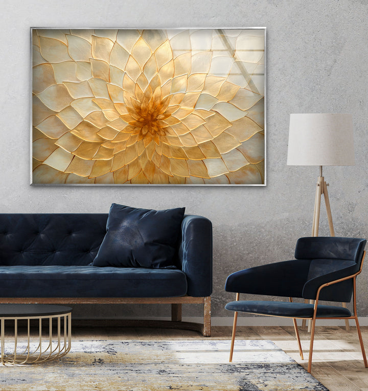 Stained Gold Flower Glass Wall Art large glass photo prints, glass wall photos