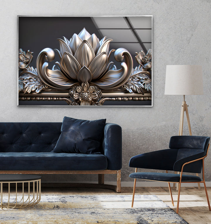 Silver Flower Glass Wall Art, photo print on glass, prints on glass wall art