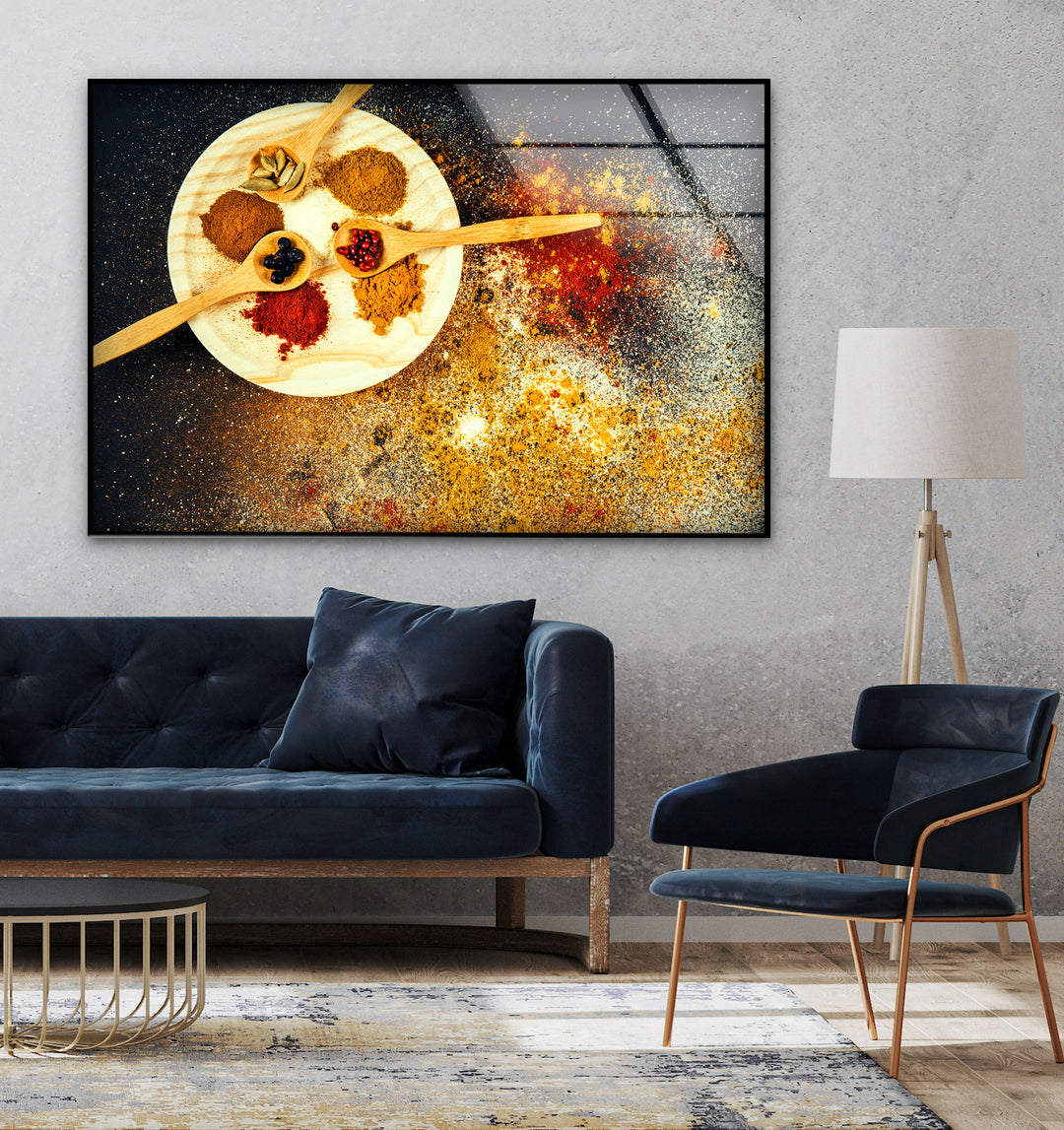 Yellow Spice Glass Wall Art, custom glass pictures, glass art prints