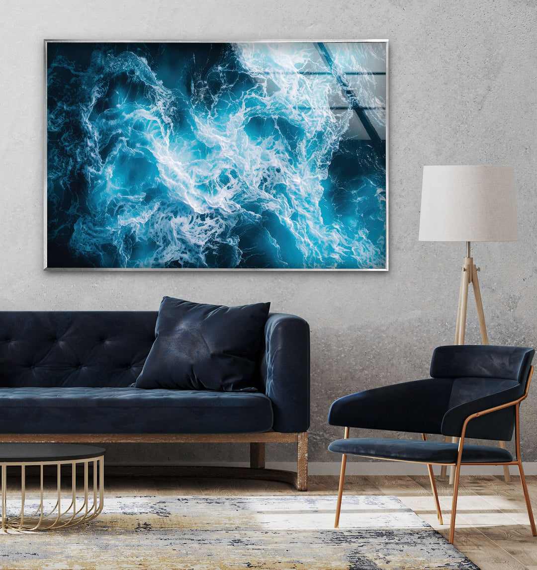 Abstract Blue Water Splash Glass Wall Art Glass Printing Wall Art, Print photos on glass