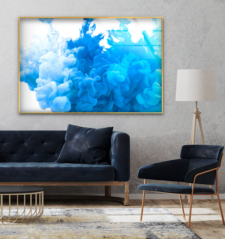 Blue & White Paint Splash Glass Wall Art, print on glass, glass printed photos