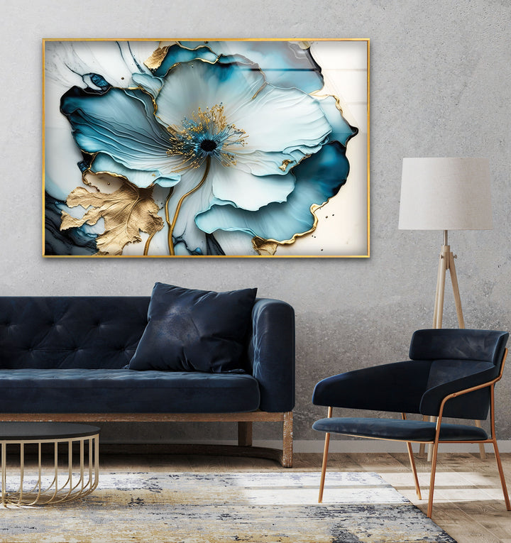 Abstract Blue Flower Glass Wall Art, glass image printing, glass prints from photos