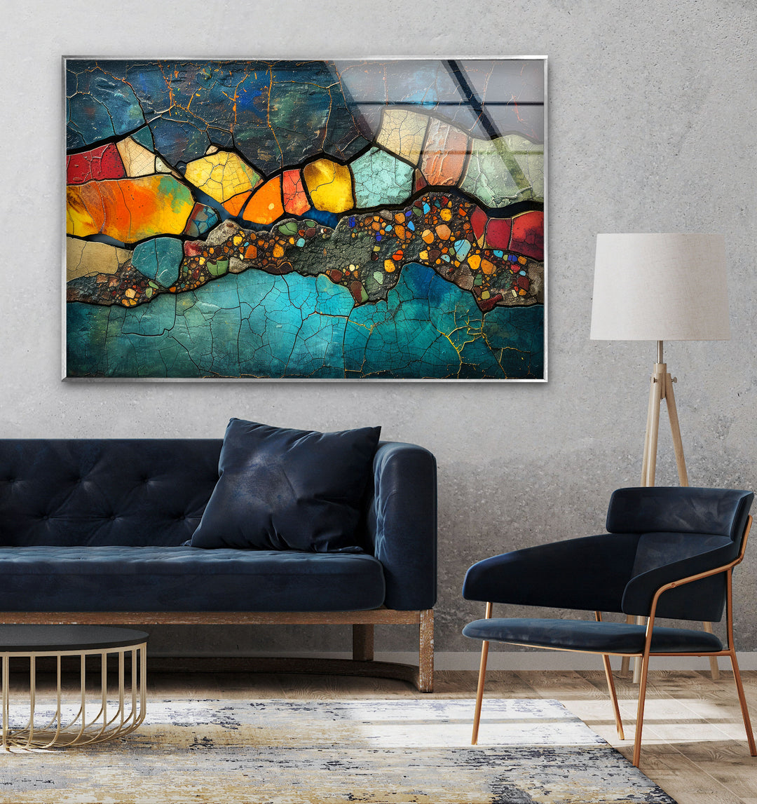 Colorful Stones Mosaic Design Glass Wall Art picture on glass wall art, photos printed on glass
