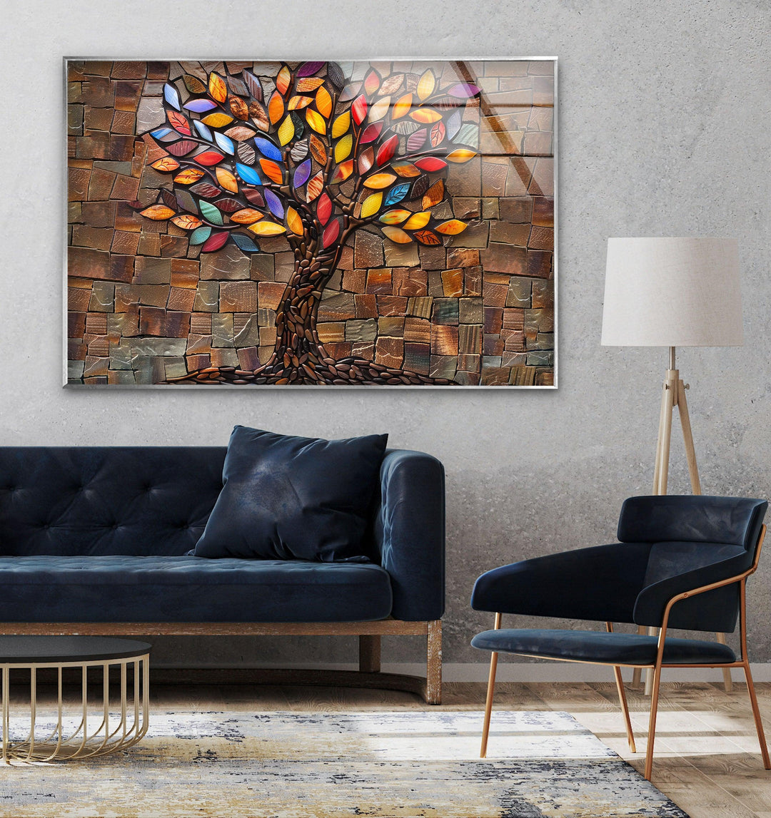 Mosaic Tree of Life Brown Glass Wall Art stained glass wall art, stained glass wall decor