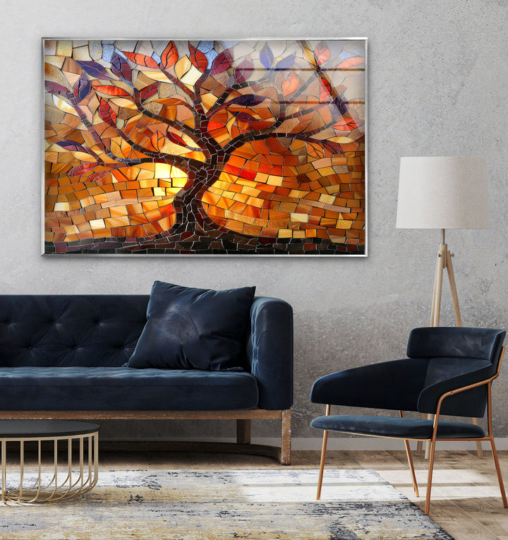 Stained Tree of Life Orange Glass Wall Art glass photo prints, glass picture prints