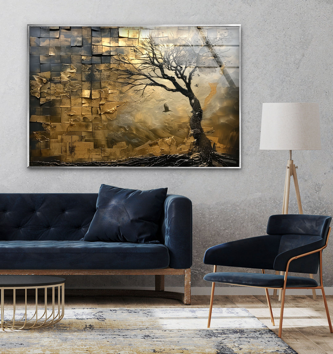 Faded Forest Golden Abstract Tempered Glass Wall Art - MyPhotoStation Elevate your home decor with stunning Glass Wall Art. Our tempered glass wall art features vibrant colors, modern designs, and custom options. Perfect for living rooms, kitchens, and more. Discover the beauty of glass paintings and wall pictures today. Free shipping and secure packaging included.