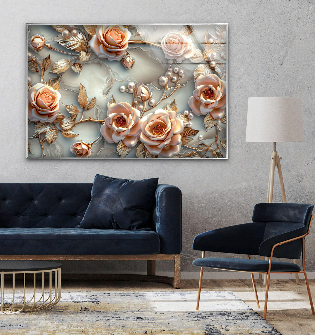 White Pearl Floral Glass Wall Art, glass image printing, glass prints from photos