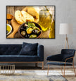 Olives And Bread Glass Wall Art, glass photo prints, glass picture prints