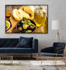 Olives And Bread Glass Wall Art, glass photo prints, glass picture prints