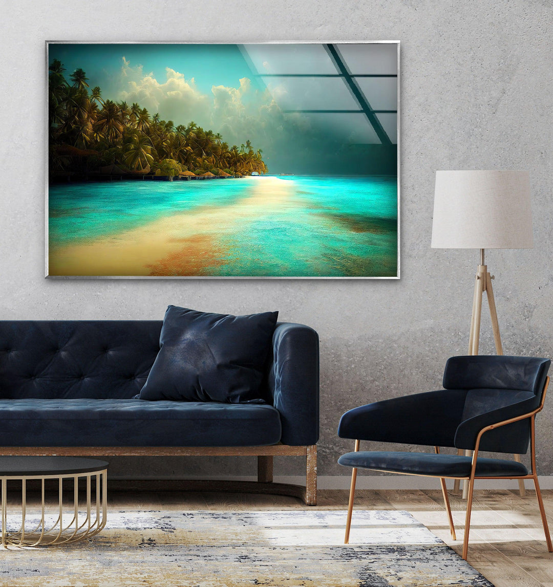 Tropical Island & Palm Tree Glass Wall Art large glass photo prints, glass wall photos