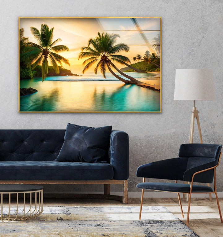 Tropical Orange Sunset Glass Wall Art glass photo prints, glass picture prints