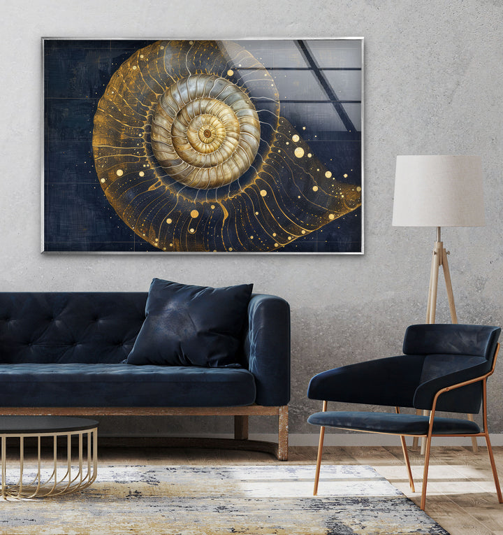 Gold Shiny Snail Shell Glass Wall Art