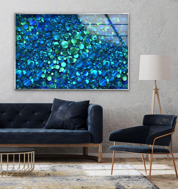 Abstract Blue Circles Glass Wall Art, print picture on glass,Tempered Glass Wall Art