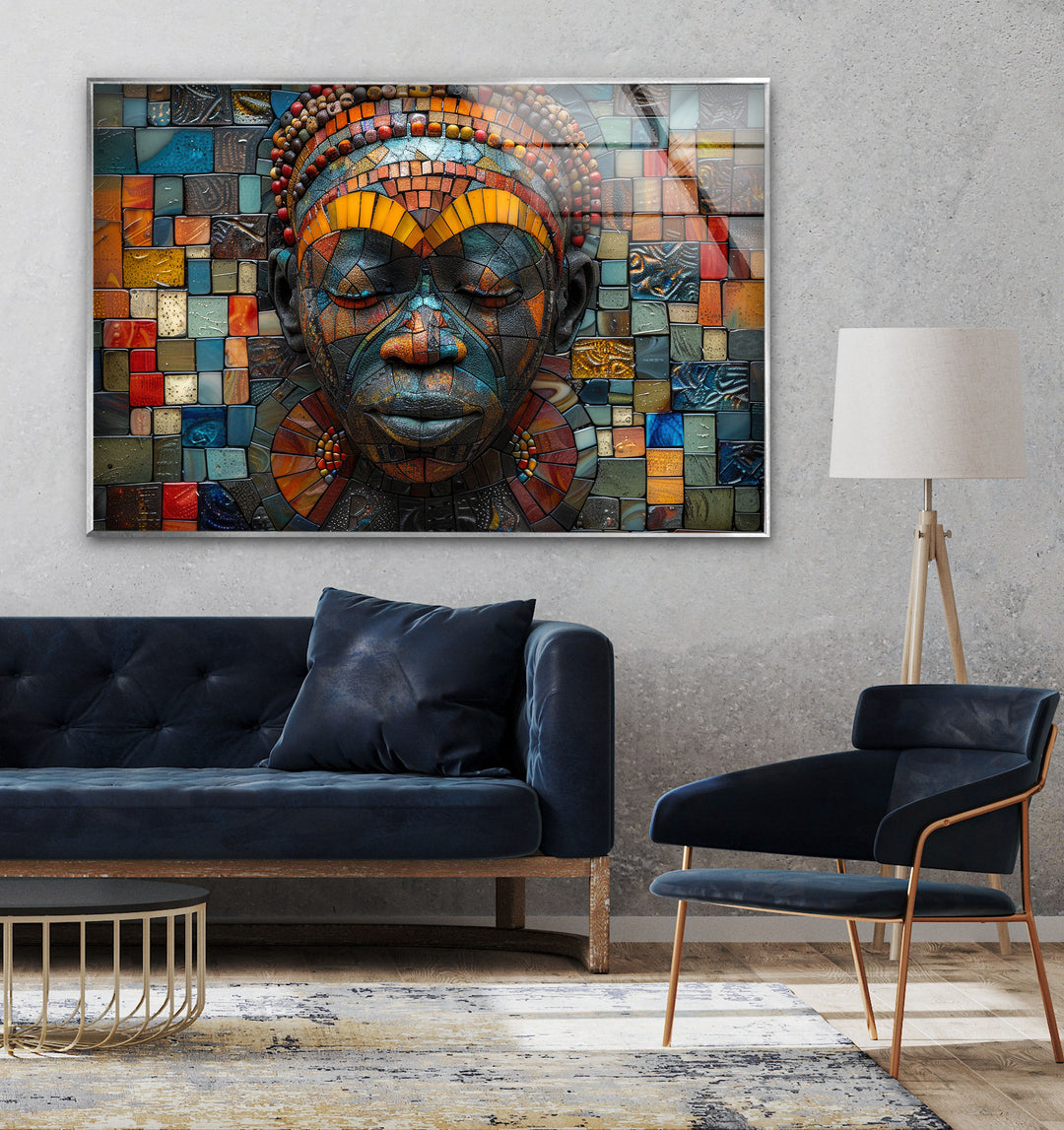 Colorful Mosaic Head Glass Wall Artwork & Cool Decor