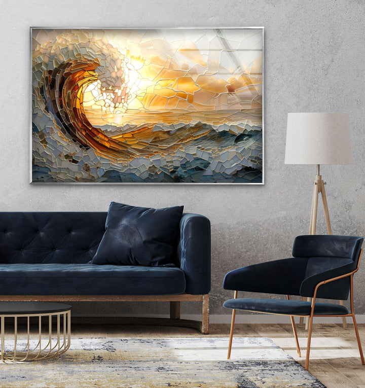 Mosaic Waves Glass Wall Art glass pictures for Wall, glass prints wall art